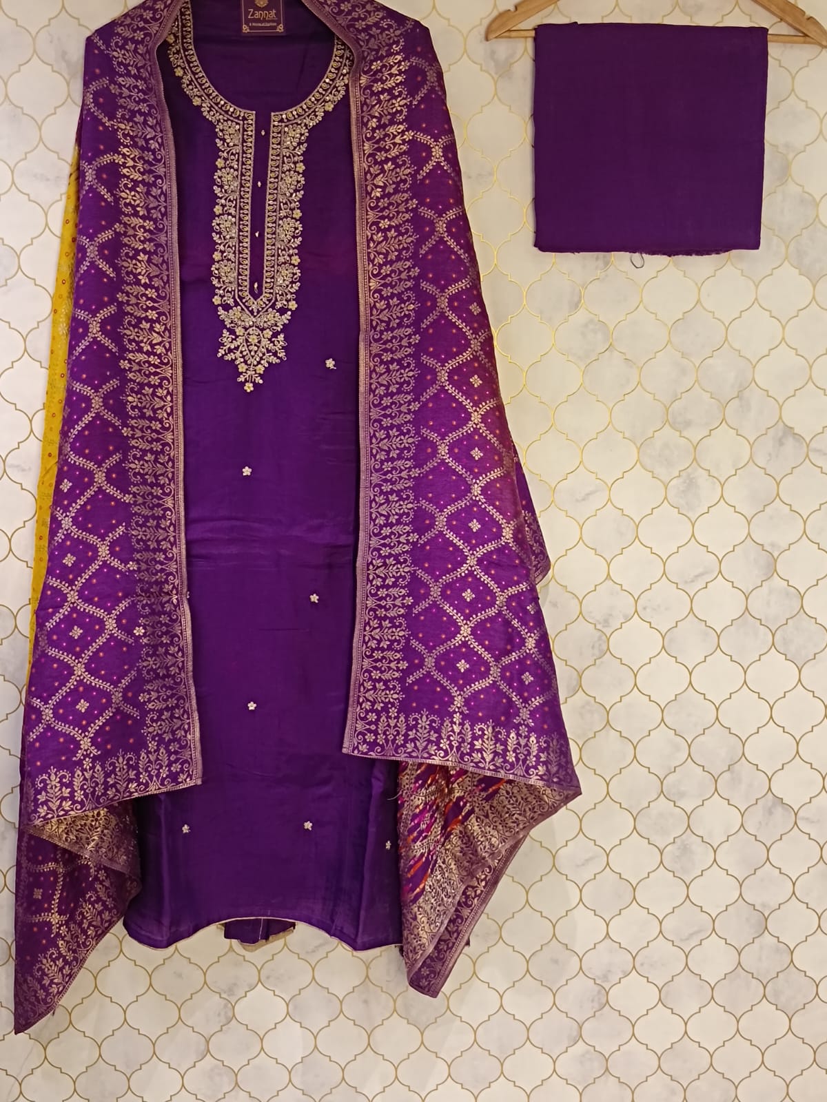 U1020- Pure Cotton Tissue Floral and zari Thread Embroidery on Neckline