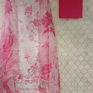 u1041 pure cotton with floral printed thread work and lace given on border