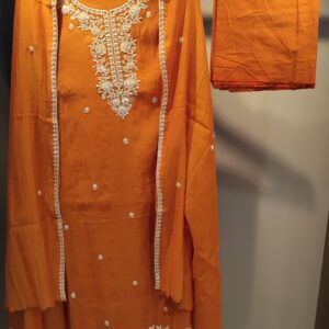 U1104-Pure mul-mul Cotton Thread cutdana Pearls Detailing on Neckline some Buties in front Lucknowi handwork on Hemline