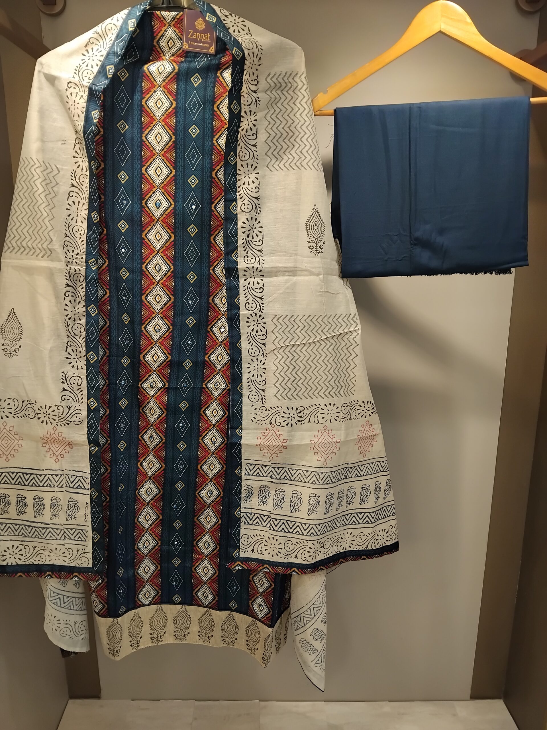 U1099-Pure Cotton Ajrakh Prints with Sequence Mirror Detailing in front - Image 3