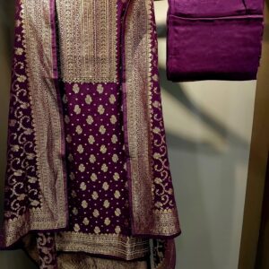 u1128 pure georgette banarasi prints with pearls cutdana heavy work on neckline extra sleeves given