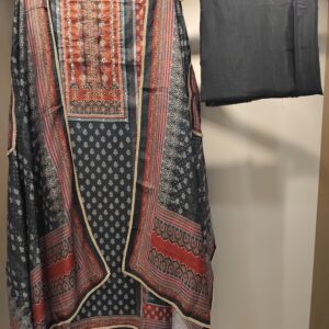 u1127 pure cotton muslin ajrakh printed with sequence cutdana zari ki detailing golden lace given on hemline
