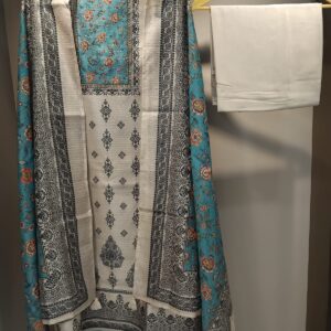 u1122 pure cotton linen block printed cutdana sequence work on neckline hemline printed embroidery