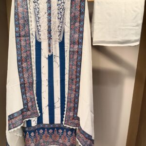 u1133 pure cotton muslin printed ajrakh print embroidery with lace thread work on neckline with sequence detailing