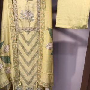u1137 pure cotton muslin printed with cutdana sequence work zari detailing on neckline