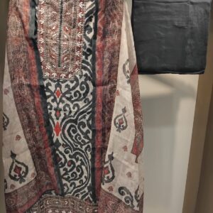 u1146 pure organza georgette block printed zari work mirror work on neckline zari mirror thread detailing embroidery on hemline