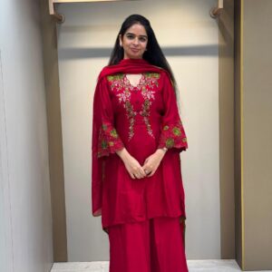 u1149 pure cotton silk a line look front open thread patch work cutdana detailing scallops on neckline and sleeves scallops thread patch work with cutdana detailing