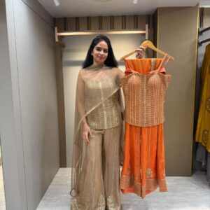 u1150 pure organza tissue heavy cutdana sequence work with zari detailing on shirt on back also sequence strips thread ammi design zari cutdana detailing